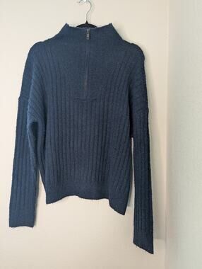 Lucky Brand Women's Wool-Blend Navy 1/4 Zip Sweater M Basic Nautical Coastal Pre